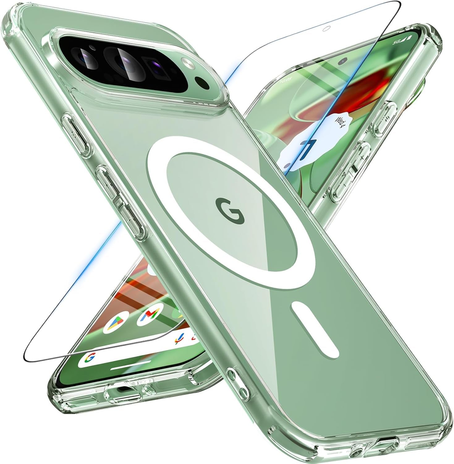 Funda para Google Pixel 10/10 Pro compatible con Magsafe con vidrio templado, [A prueba de golpes, militar], magnética, translúcida, delgada, protectora para Pixel 10/Pixel 10 Pro, verde